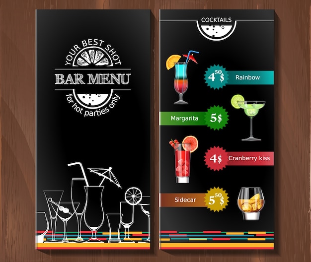 Ontwerpmenu voor cocktailbar in bedrijfs stijl.