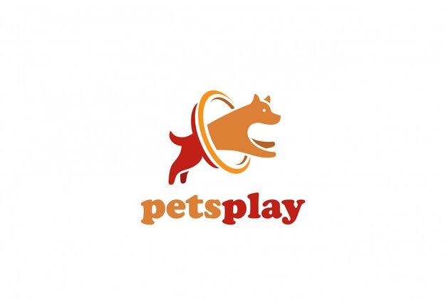 Ontwerpsjabloon hond springen Logo. Huisdieren opslaan veterinaire kliniek Logotype concept pictogram.