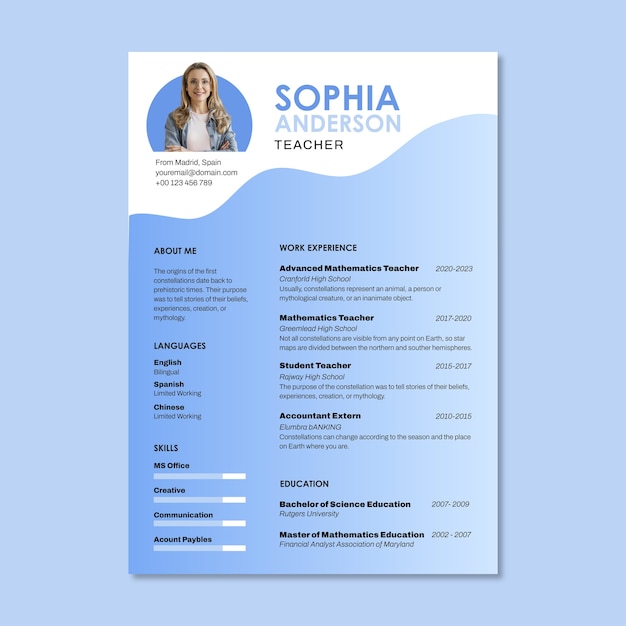 Gratis vector ontwerpsjabloon voor een cv