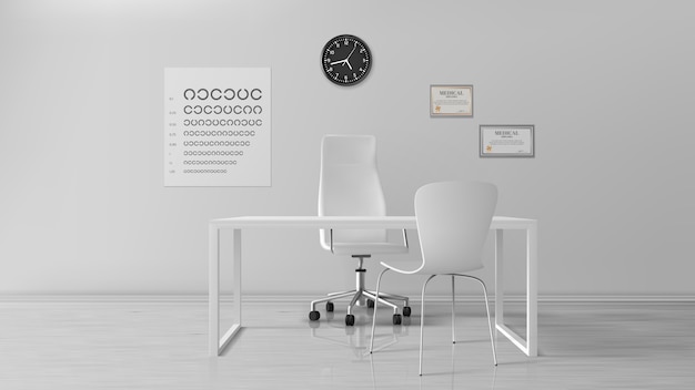 Oogarts kantoor, lege optometrist kast interieur