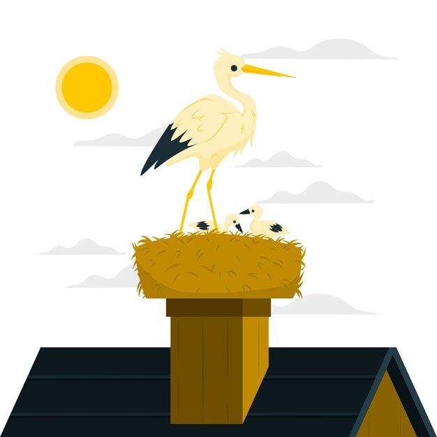 Ooievaar nest illustratie concept