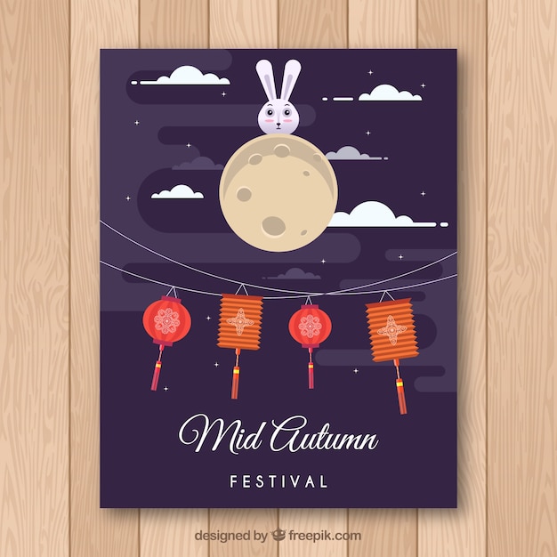 Gratis vector oosterse festival poster met vlak ontwerp