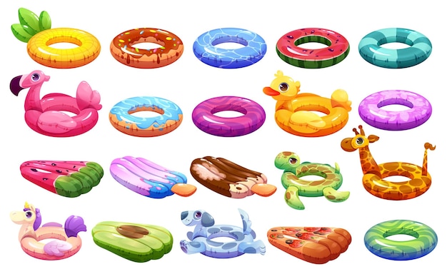 Gratis vector opblaasbare rubberen zwembad ring cartoon vector