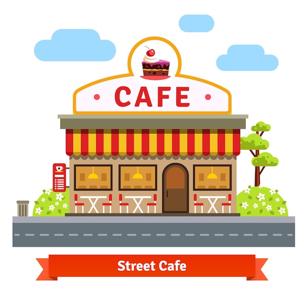 Gratis vector open café gebouw gevel