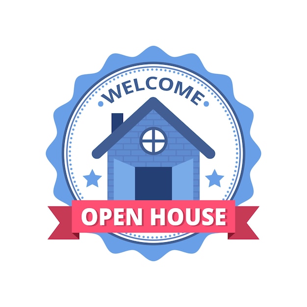 Gratis vector open huis label met banner