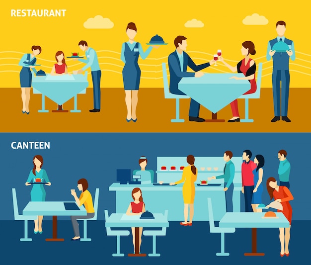 Gratis vector openbare catering 2 platte horizontale banners