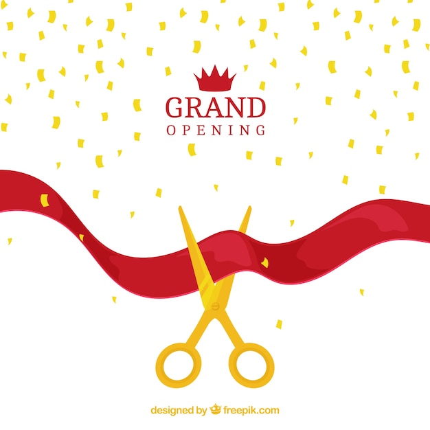 Gratis vector openingsfeestje met gouden schaar