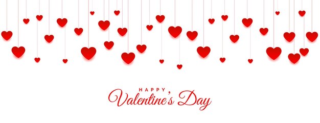 Opknoping harten banner voor Valentijnsdag