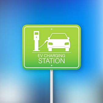 Opladen elektrische auto. ev-station. voertuig staan.