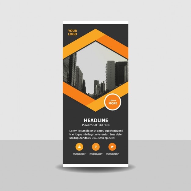 Gratis vector orange black creatieve roll up banner template