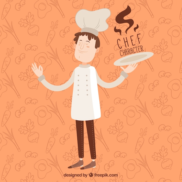 Gratis vector oranje achtergrond van chef-kok