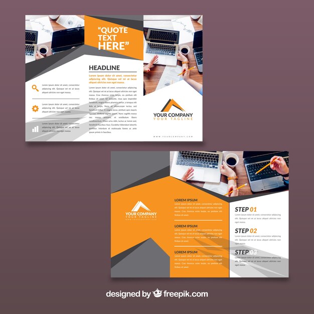 Oranje en grijs trifold business brochure sjabloon