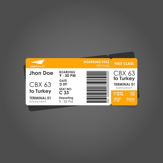 Gratis vector oranje en wit boarding pass template