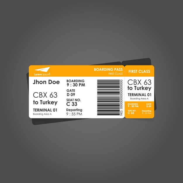 Oranje en wit boarding pass template