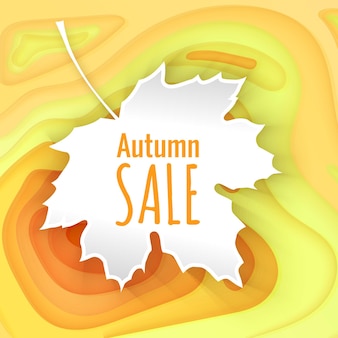 Oranje papier gesneden achtergrond herfst verkoop sjabloon voor spandoek met gele papier gesneden vormen Premium Vector