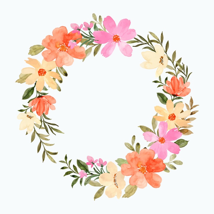Gratis Vector oranje perzik bloemenkrans met aquarel