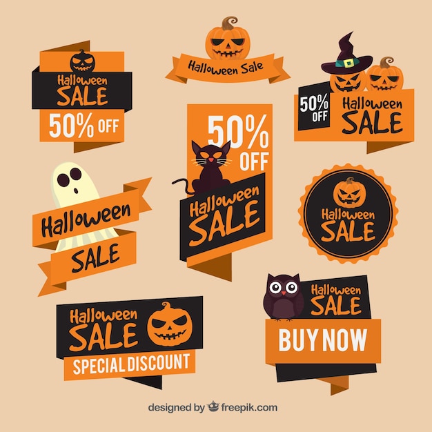 Oranje verkoop stickers met halloween elementen