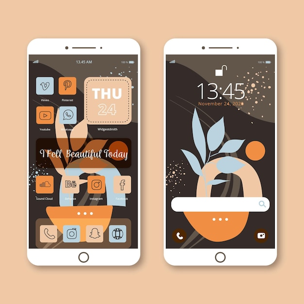 Gratis vector organisch startschermsjabloon voor smartphone