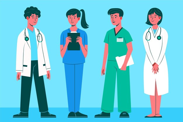 Organische platte artsen en verpleegkundigen illustratie
