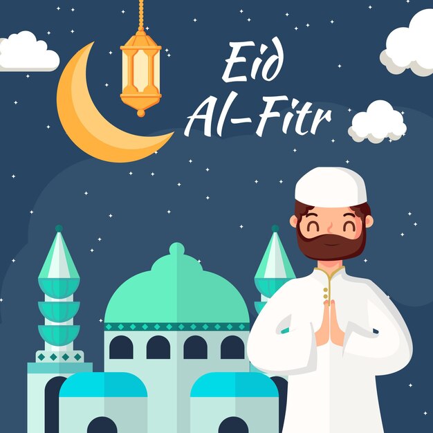 Organische platte eid al-fitr illustratie