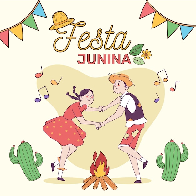 Gratis vector organische platte festa junina verticale poster sjabloon