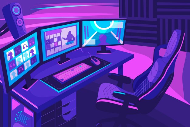 Organische platte gamer kamer illustratie