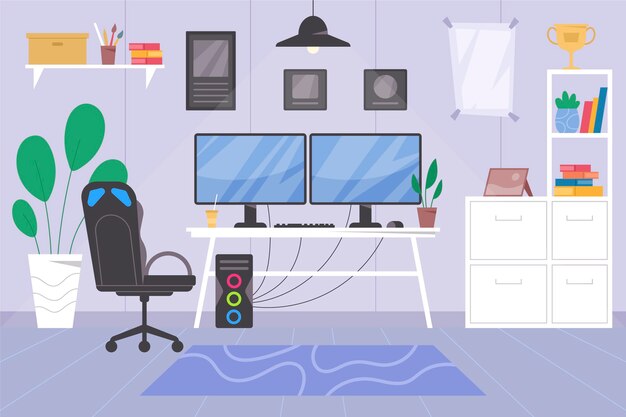 Organische platte gamer kamer illustratie