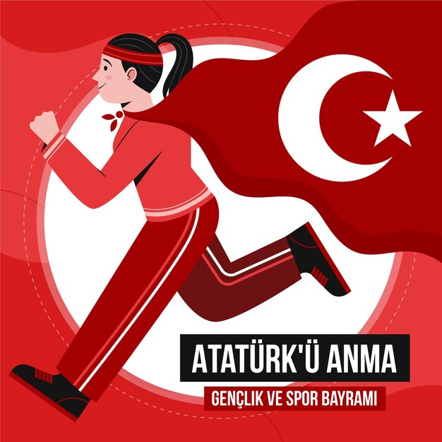 Organische platte herdenking van ataturk, jeugd en sportdag illustratie