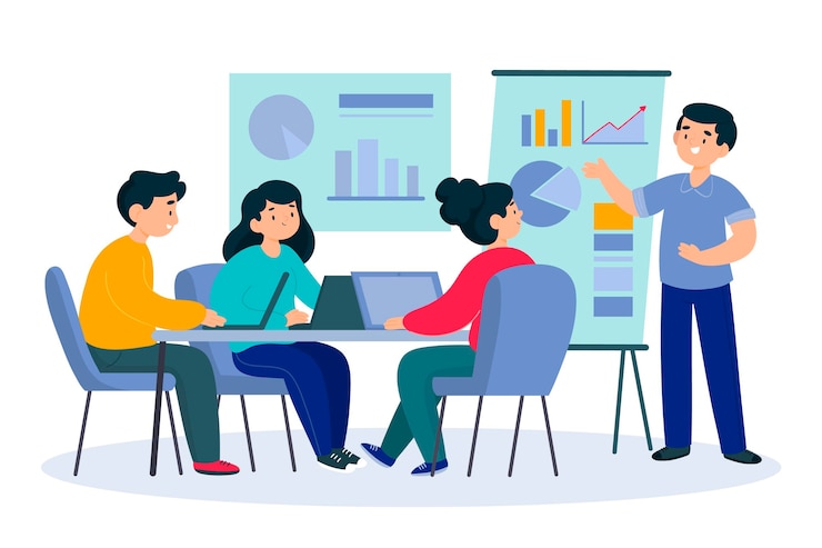 Gratis Vector organische platte mensen op zakelijke training illustratie