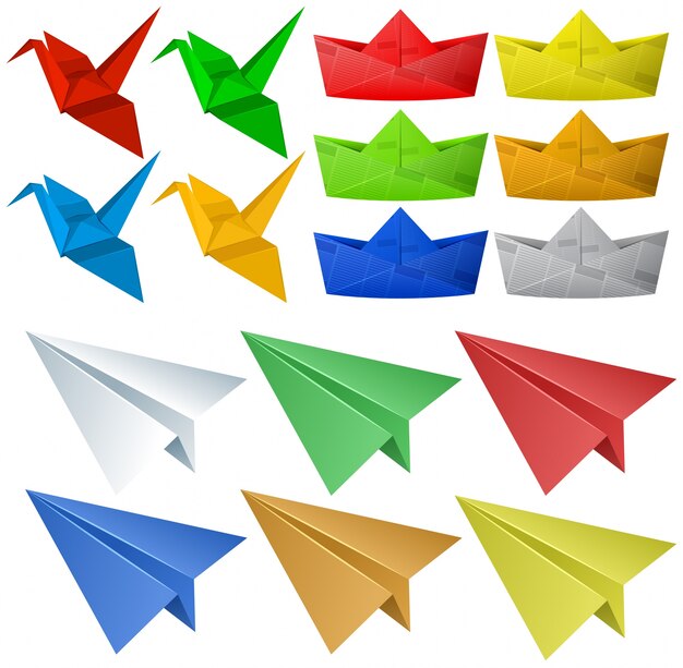 Origami-vaartuig met vogels en vliegtuigen