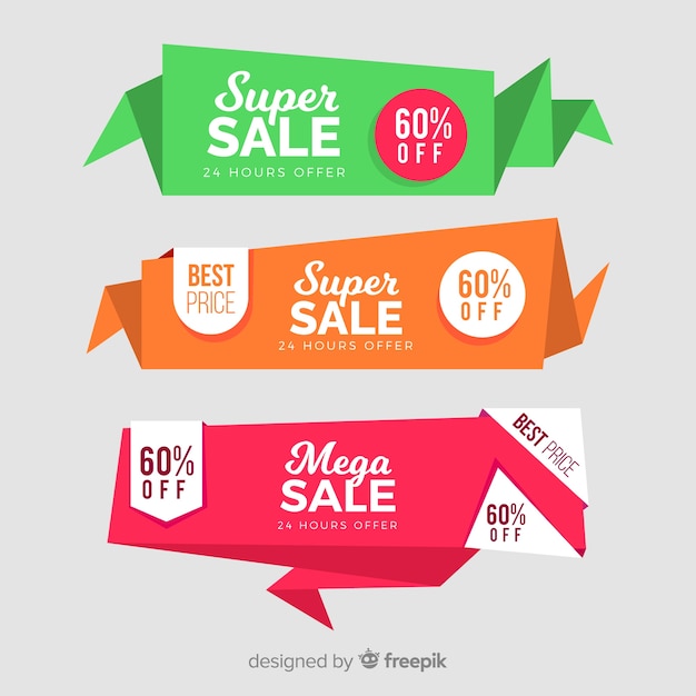 Gratis vector origami verkoop banner collectie