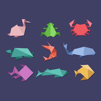 Origami waterdieren en zeevruchten set