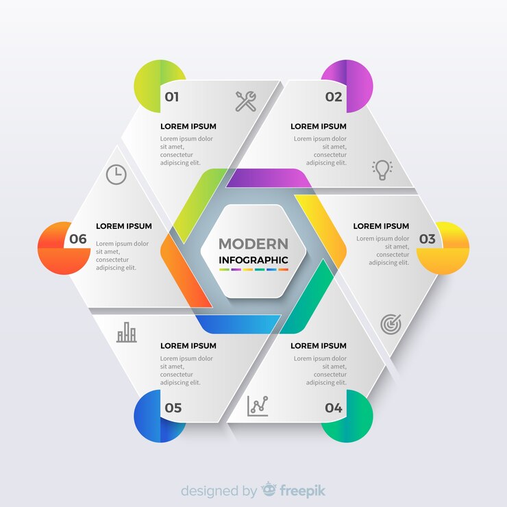 Gratis Vector origami zeshoekige infographic stappen