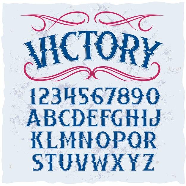 Origineel etiketlettertype met de naam "Victory". Goed handgemaakt lettertype voor elk labelontwerp.