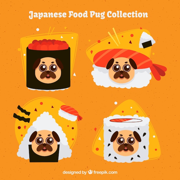 Gratis vector origineel pak japans eten met pugs