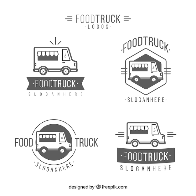 Origineel pakje met elegante logotypes voor voedselvrachtwagens