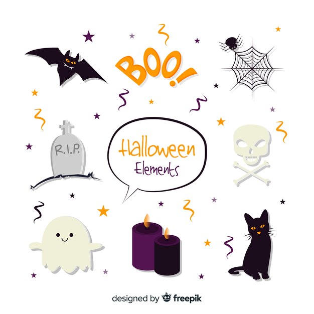 Originele halloween-elementencollectie met plat ontwerp