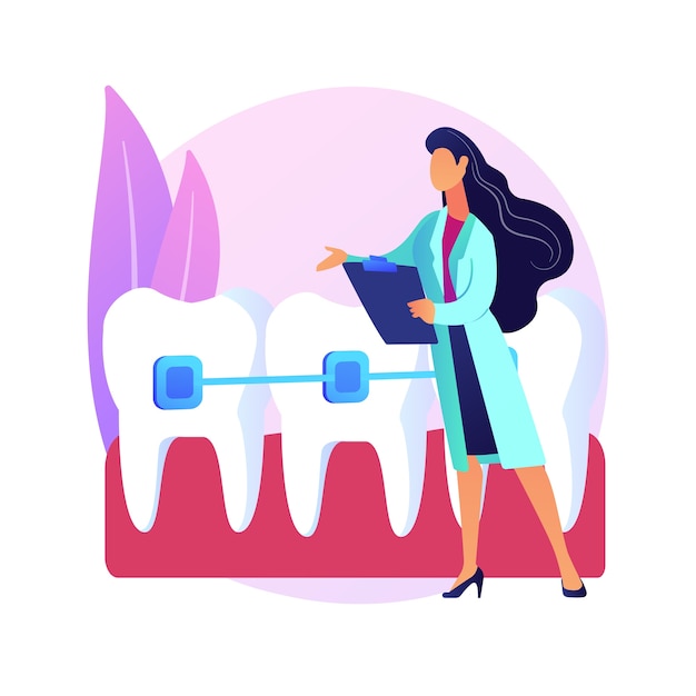 Gratis vector orthodontische diensten abstract concept illustratie. orthodontische kliniekafdeling, familietandheelkunde, tandheelkundige apparatuur, mondhygiëne, tandencentrum, stomatologieservice abstracte metafoor.