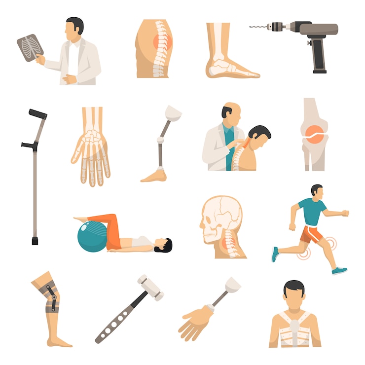 Gratis Vector orthopedie gekleurde pictogrammen instellen