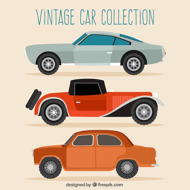 Gratis vector oude auto's in plat design