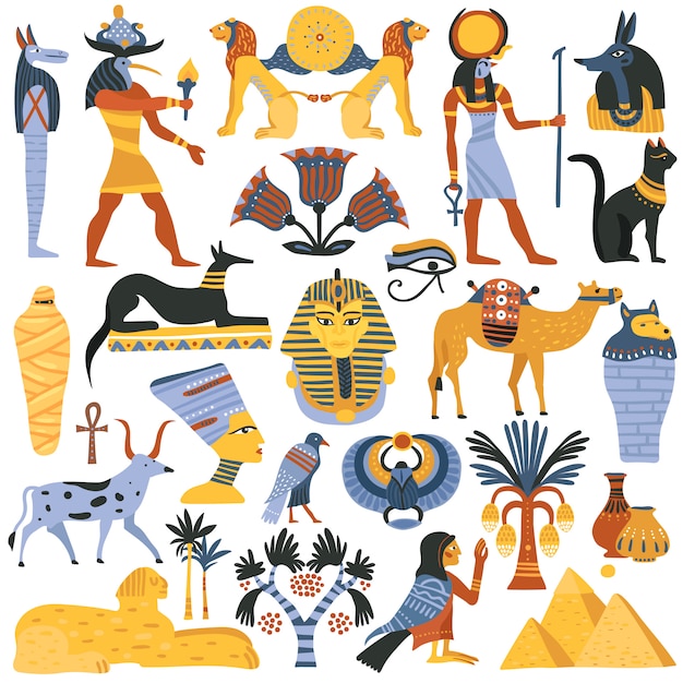 Gratis vector oude egyptische religie elementen instellen