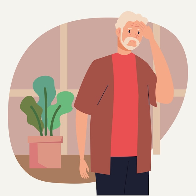 Gratis vector oude man die aan alzheimer lijdt