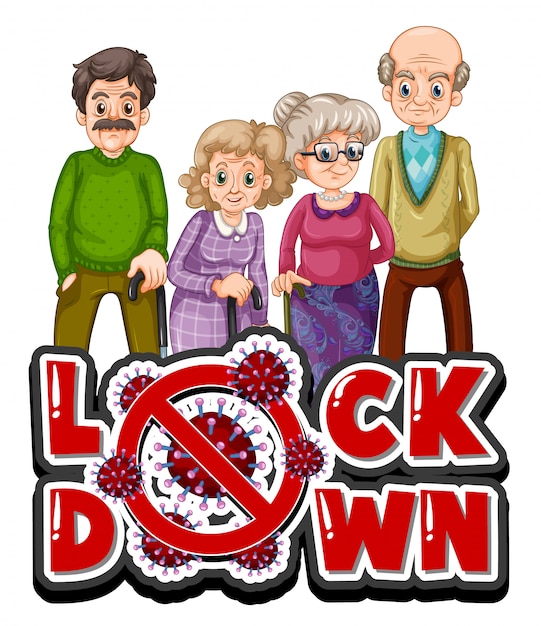 Oude mensen met lockdown-teken