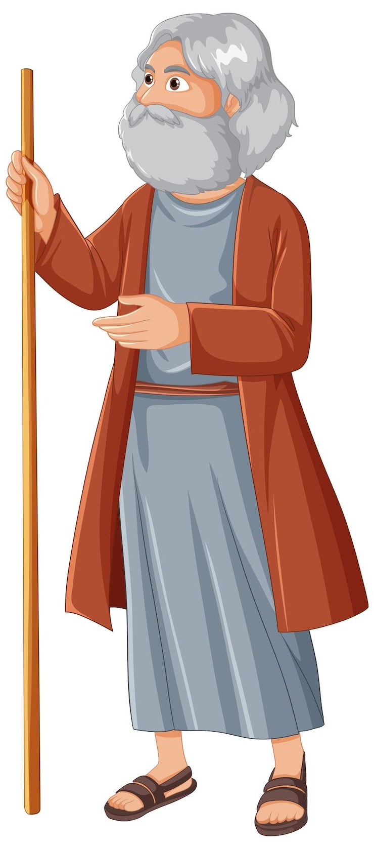 Gratis Vector oude oude man stripfiguur met houten staf