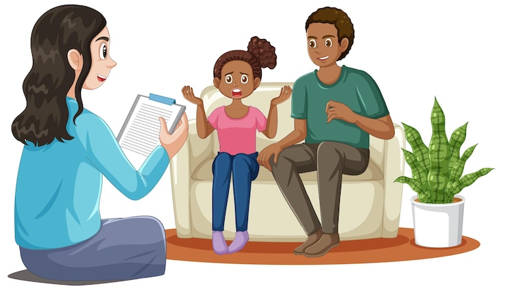 Gratis Vector ouder en dochter bezoeken een professional in de geestelijke gezondheidszorg