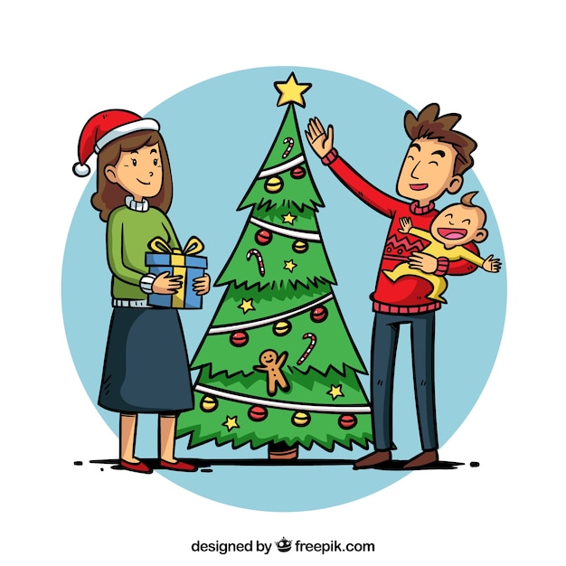 Gratis vector ouders met hun kind op kerstmis