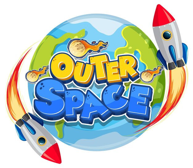 Outer Space-logo met ruimteschepen