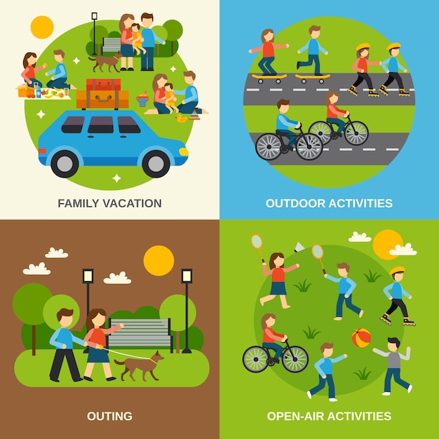 Gratis vector outing flat set