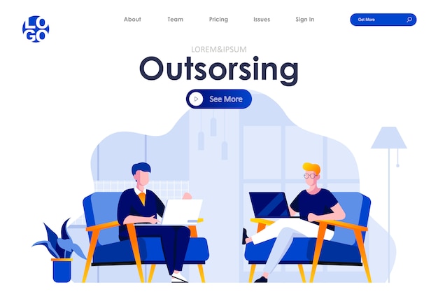 Outsourcing service platte bestemmingspagina ontwerp websjabloon