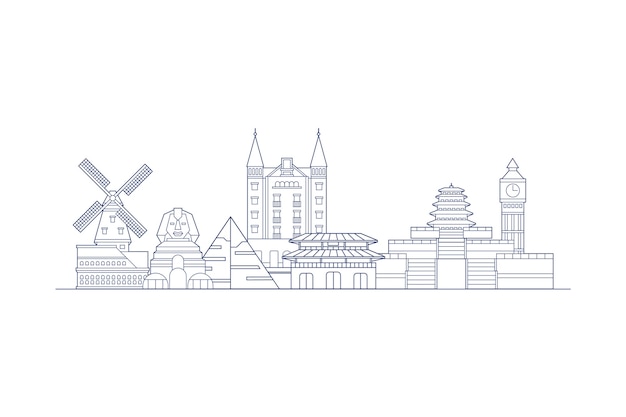 Gratis vector overzicht skyline monumenten monochroom